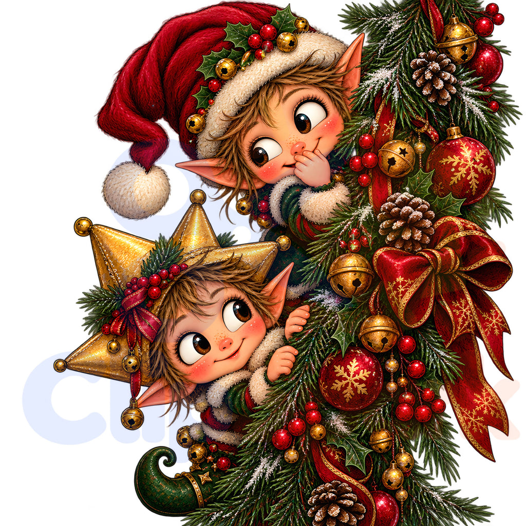 Christmas Elf Clipart Bundle, 24 Cute Holiday PNGs for Cards, Crafts & Scrapbooking