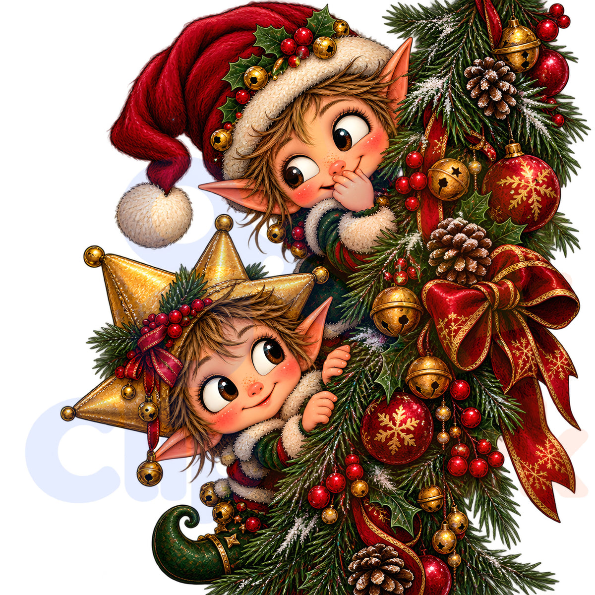 Christmas Elf Clipart Bundle, 24 Cute Holiday PNGs for Cards, Crafts & Scrapbooking