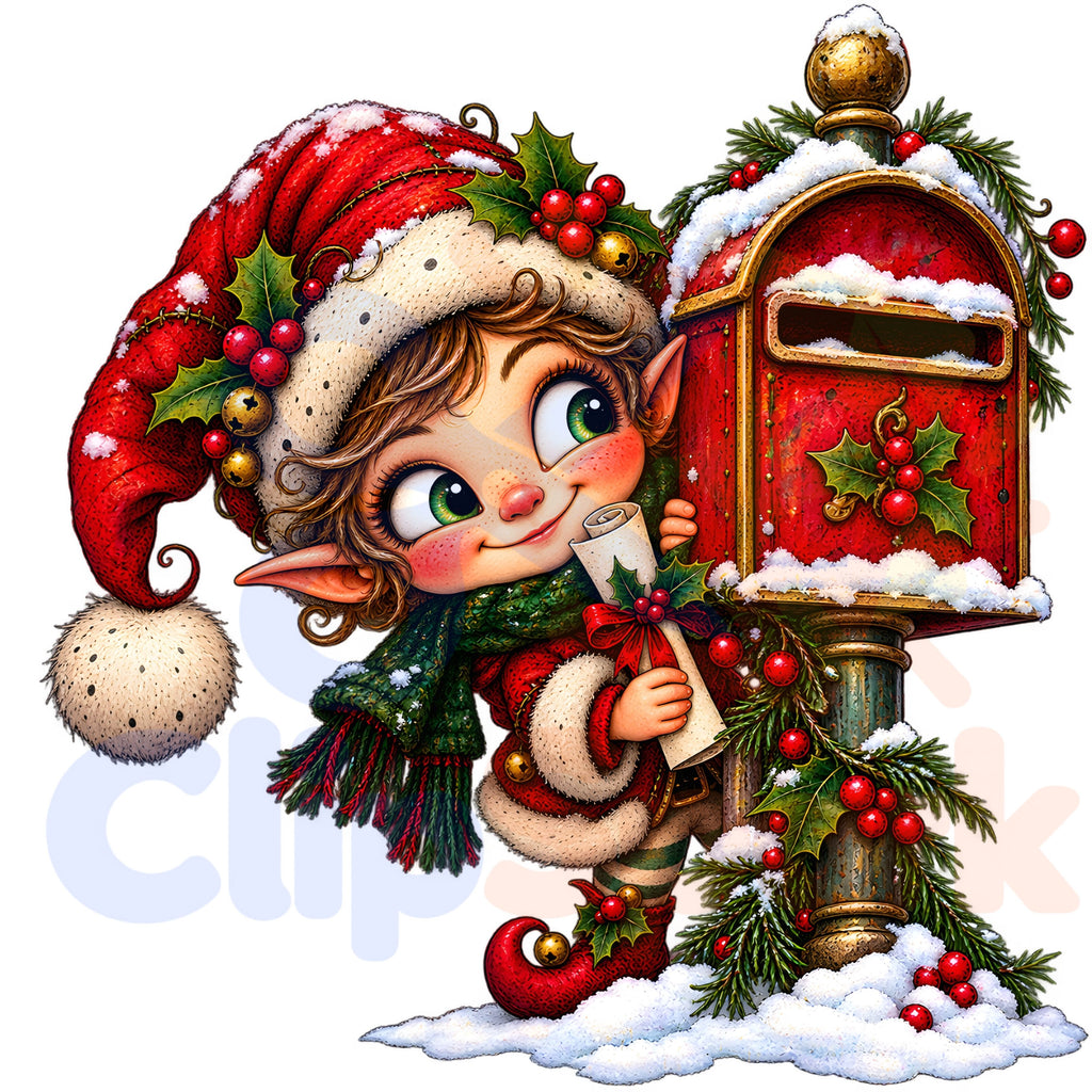 Christmas Elf Clipart Bundle, 24 Cute Holiday PNGs for Cards, Crafts & Scrapbooking