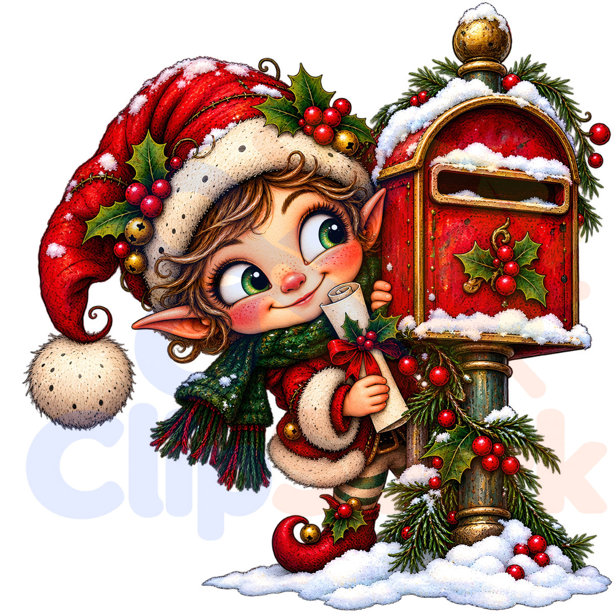 Christmas Elf Clipart Bundle, 24 Cute Holiday PNGs for Cards, Crafts & Scrapbooking