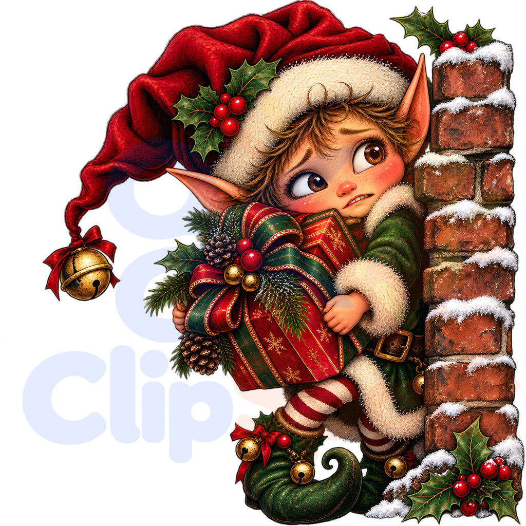 Christmas Elf Clipart Bundle, 24 Cute Holiday PNGs for Cards, Crafts & Scrapbooking