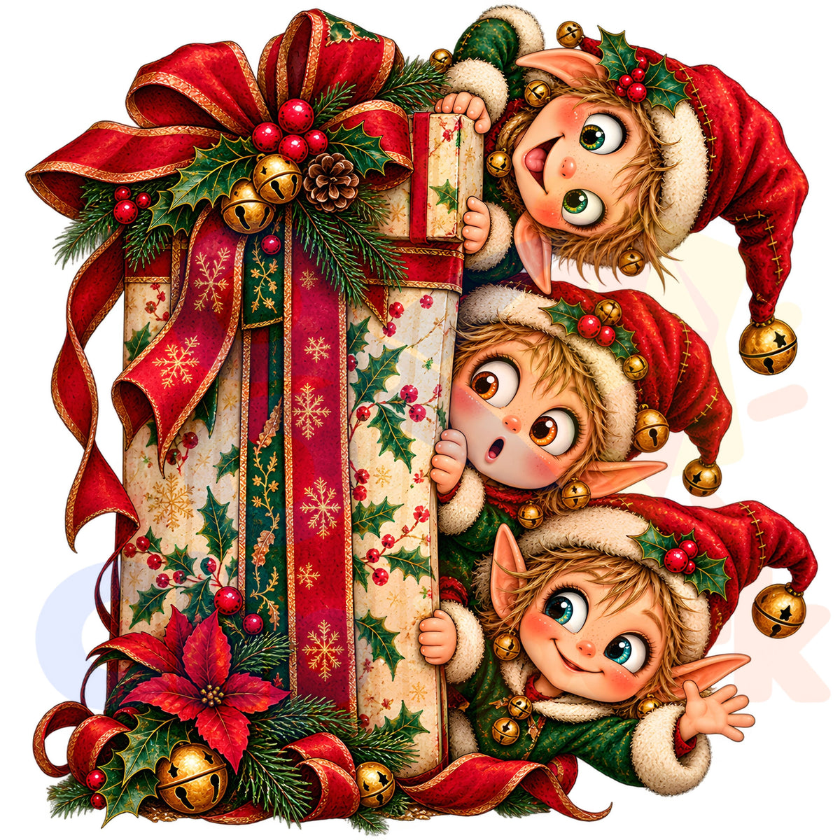 Christmas Elf Clipart Bundle, 24 Cute Holiday PNGs for Cards, Crafts & Scrapbooking